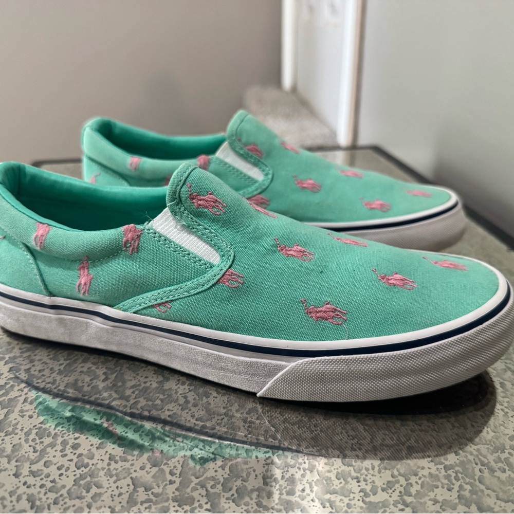 Ralph Lauren aqua blue and Pink Loafers Slip-On Style